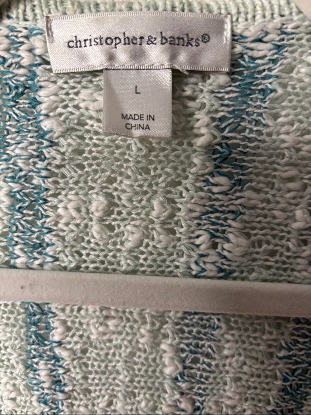 EUC Christopher & Banks Light Blue and White Striped Fringe Open-Front Cardigan - Picture 2 of 6
